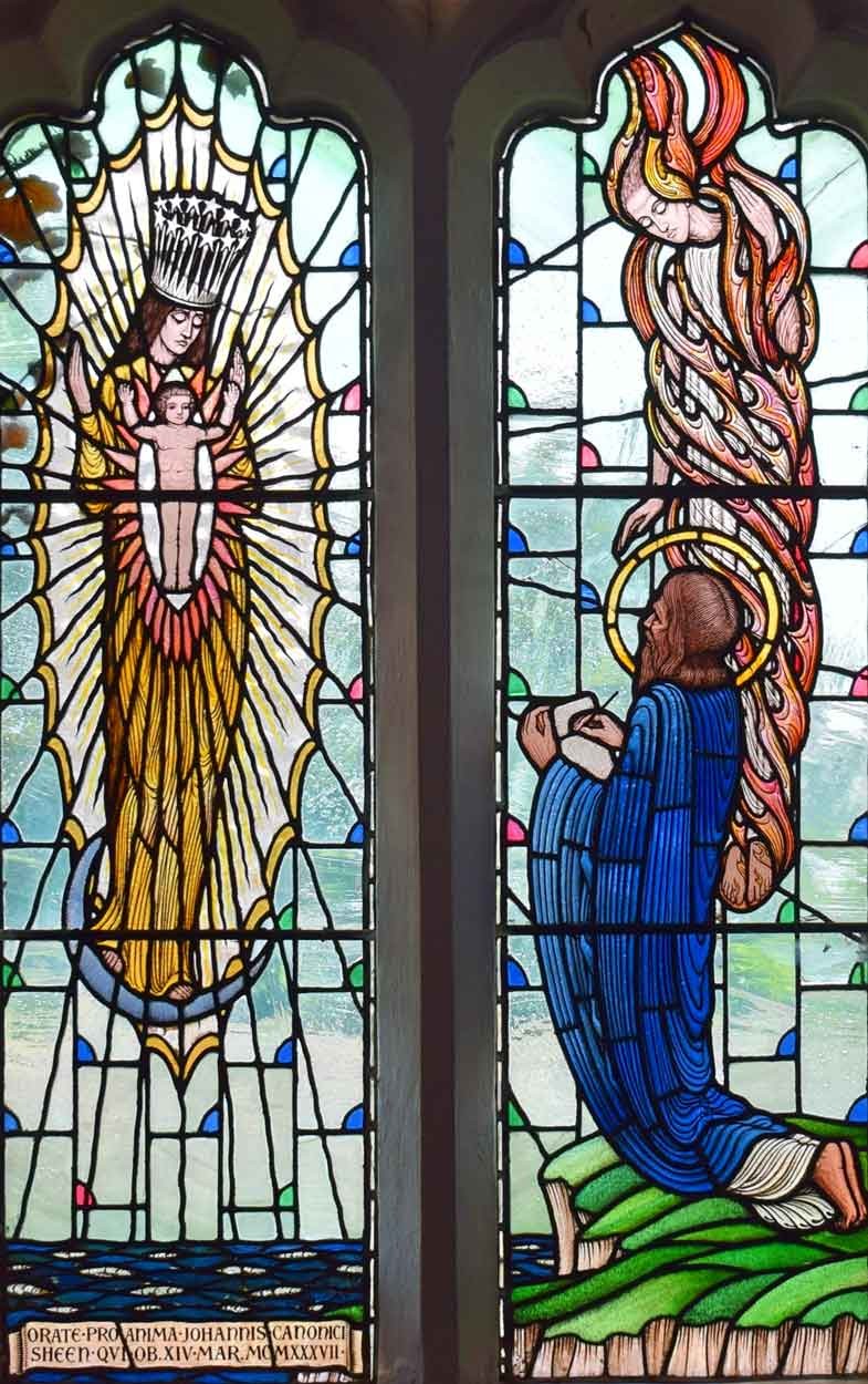 The woman clothed with the sun, and St John receiving the Revelation in the Sacred Heart chapel